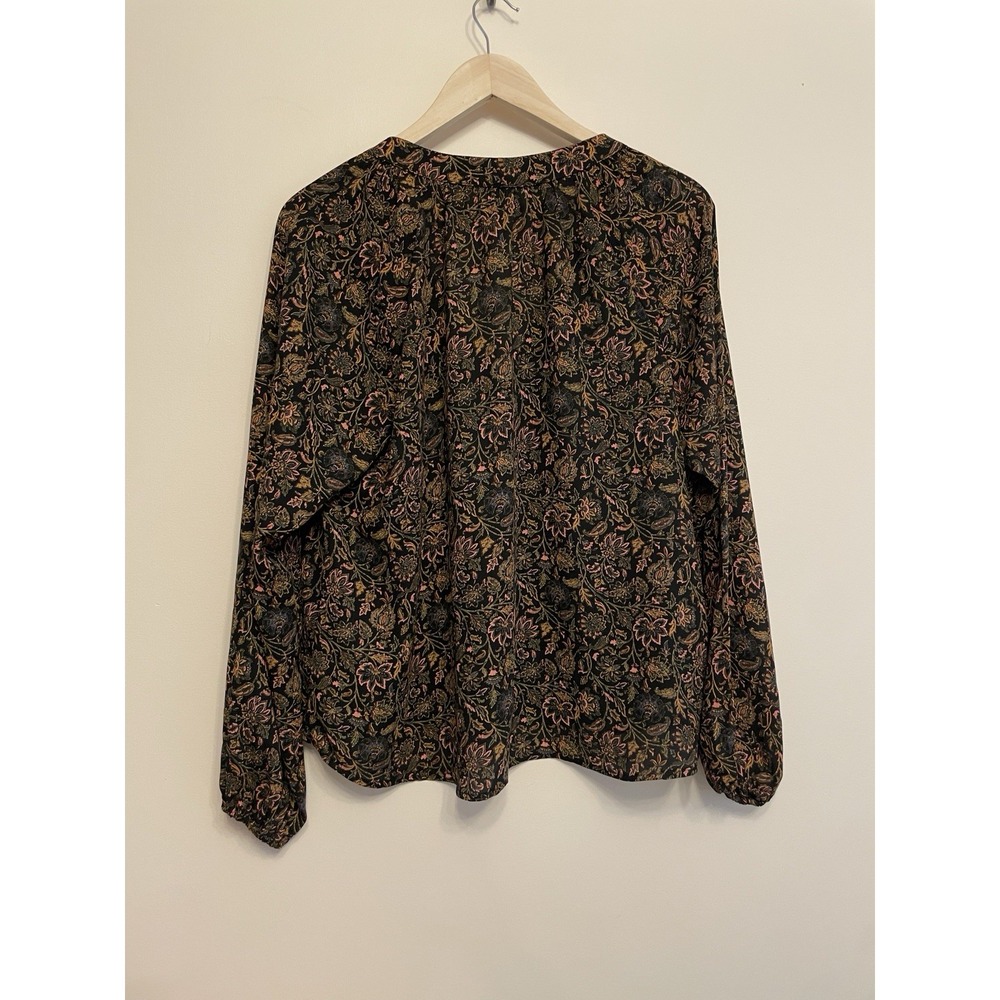 ROAN + RYAN Blouse Top Women Medium Black Floral VNeck Sheer Flowy Office Dressy - Picture 2 of 6